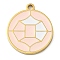 304 Stainless Steel Pendants, with Enamel, Flat Round Charm, Golden, Misty Rose, 17x15x1.7mm, Hole: 1.4mm