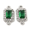 Brass Pave Clear & Green Cubic Zirconia Connector Charms, Rectangle Links, Platinum, 15x8x4mm, Hole: 1.4mm