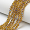 Electroplate Glass Beads Strands, Half Plated, Blue Plated, Faceted, Rondelle, Dark Goldenrod, 3.5x3mm, Hole: 0.4mm, about 123~127pcs/strand, 13.7~14.1 inch(35~36cm)