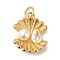 Rack Plating Brass Glass Imitation Pearl Pendants, with Cubic Zirconia, with Jump Ring, Long-Lasting Plated, Lead Free & Cadmium Free, Shell Shape with Teardrop and Pearl, Real 18K Gold Plated, 18x14x6mm, Hole: 3mm