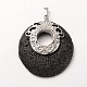 Platinum Plated Alloy Synthetic Lava Rock Flat Round Pendants G-O024-02G-1