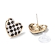 Black and White Checkerboard Heart Stud Earrings EJEW-Z013-01LG-2