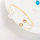 Women's Trendy Brass Double Flat Round Glass and Plastic Pearl Cuff Torque Bangles BJEW-BB16078-6
