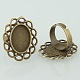 Vintage Adjustable Iron Finger Ring Components Alloy Flower Cabochon Bezel Settings X-PALLOY-O039-19AB-NF-1