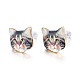 Real 14K Gold Plated Alloy Kitten Stud Earrings EJEW-G148-01G-06-1
