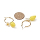 Resin Lemon with ABS Plastic Pearl Flower Dangle Hoop Earrings EJEW-TA00187-4