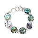 Abalone Shell/Paua ShellBeaded Bracelets, with Brass Findings and Toggle Clasps, Flat Round, Platinum, 8-1/4 inch(20.9cm), 17.5mm