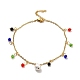 Colorful Glass Beads & 304 Stainless Steel Charm Anklet with Cable Chains for Women AJEW-C021-14G-2