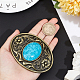 GORGECRAFT Turquoise Stone Buttons 90×66Mm Belt Buckles Men American Western Cowboy Indian Elements Vintage Turquoise Belt Buckle Oval with Flower for Men's Belt PALLOY-WH0104-06AB-3