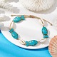 Bracelets de cheville en coquillages naturels et perles synthétiques tressées turquoise AJEW-AN00562-03-2
