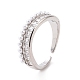 Clear Cubic Zirconia Open Cuff Ring with ABS Plastic Imitation Pearl Beaded RJEW-G283-01P-1