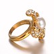 316 acier inoxydable anneaux strass fleur de doigts de ton doré Chic Lady RJEW-J066-69-19mm-3