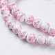 Chapelets de perles en céramique imprimées de fleurs manuelles PORC-J006-A01-3