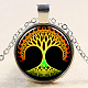 Colliers avec pendentif rond avec motif arbre de vie en verre NJEW-N0051-048W-01-1
