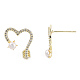 Orecchini asimmetrici con freccia e cuore in zirconi chiari con perle naturali in rilievo EJEW-T019-06G-4