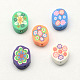 Handmade Polymer Clay Flat Oval with Flower Beads CLAY-Q215-06-1