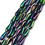 Chapelets de perles en verre électroplaqué, demi-plaqué, facette, larme, vert plaqué, 15x6mm, Trou: 1mm, Environ 50 pcs/chapelet, 28.3 pouce (72 cm)