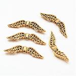 Tibetischer stil legierung perlen, Flügel, Antik Golden, 7.5x30x3 mm, Bohrung: 1 mm