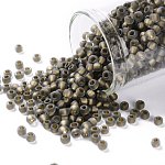 Toho perles de rocaille rondes, Perles de rocaille japonais, (999fm) arc-en-ciel de diamant noir doublé de bronze mat, 8/0, 3mm, Trou: 1mm, environ 1110 pcs/50 g