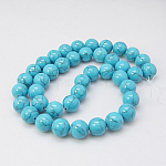 Chapelets de perles en turquoise synthétique, teinte, ronde, bleu profond du ciel, 10mm, Trou: 1mm, Environ 40 pcs/chapelet, 15.7
