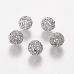 Perles de cubes zircone en laiton , ronde, platine, 12mm, Trou: 1mm