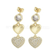 Серьги-пусеты из латуни в форме сердца с цирконием EJEW-Q811-30G