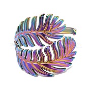 Ion Plating(IP) 304 Stainless Steel Leaf Open Cuff Ring for Women RJEW-M149-23RC