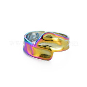 Rainbow Color 304 Stainless Steel Irregular Wide Band Open Cuff Ring for Women RJEW-N038-049M