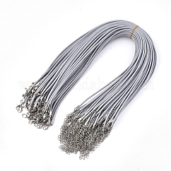 Toma de collar de cordón encerado, con cierres de langosta de aleación de zinc, Platino, gris claro, 17.8 pulgada ~ 18 pulgadas (45.5~46 cm), 2mm