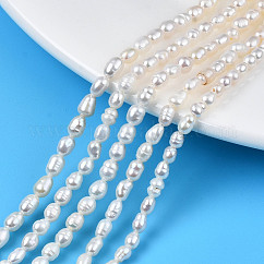 Hebras de perlas de agua dulce cultivadas naturales, arroz, color de concha, 3.5~5x3.5~4.5mm, agujero: 0.6 mm, aproximamente 55~61 pcs / cadena, 13.70 pulgada ~ 13.78 pulgadas (34.8 cm ~ 35 cm)
