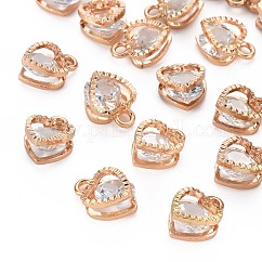 Breloques de cœur en alliage, avec zircons, or clair, 12x8.5x5mm, Trou: 1mm