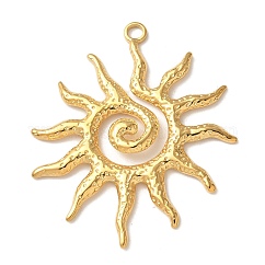 Colgantes de acero inoxidable 304, revestimiento de iones (ip), encantos del sol, real 14k chapado en oro, 39.5x33x2.5mm, agujero: 2.5 mm