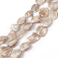 Fili di perline di conchiglia d'acqua dolce naturali placcati color ab, rombo, 16.5~22x15~25x3~13mm, Foro: 1 mm, circa 19~20pcs/filo, 15.43~15.87 pollice (39.2~40.3 cm)