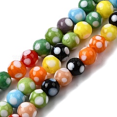 Abalorios de colores vario hechos a mano, redondo con lunares, colorido, 8~9x7~8mm, agujero: 1.8 mm, aproximamente 45 pcs / cadena, 12.99'' (33 cm)