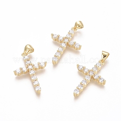 Messing micro pave klare zirkonia anhänger, cadmiumfrei und bleifrei, Kreuz, golden, 26.5x17.5x3.5 mm, Bohrung: 3.5x4.5 mm