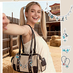 Set di gioielli con catene in lega e turchese sintetico e alluminio a tema cowboy&nbsp;HJEW-PH02504
