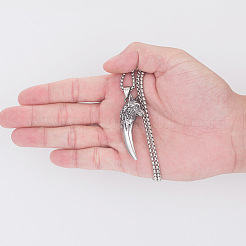 Collares con colgante de cabeza de lobo y diente de acero inoxidable 304 para hombre&nbsp;WG4CCE6-01