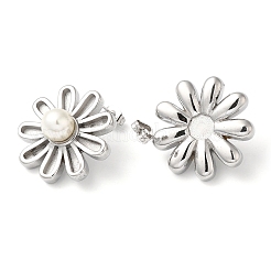 Orecchini a bottone con fiori e perline in plastica&nbsp;EJEW-K244-20P