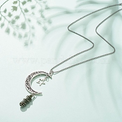 Balle de jade du sud chinois naturel avec collier pendentif lune et étoile en alliage&nbsp;NJEW-JN03912-06