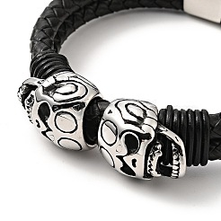Bracciale multifilo a doppio giro con perline a forma di teschio in acciaio inossidabile 304 con chiusura magnetica&nbsp;BJEW-C021-23P