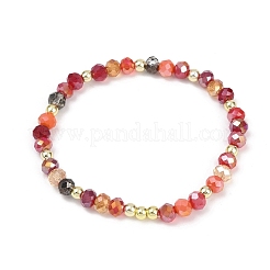 Braccialetti elastici in perline di vetro elettroplaccate rotonde sfaccettate per donna&nbsp;BJEW-JB11625-01