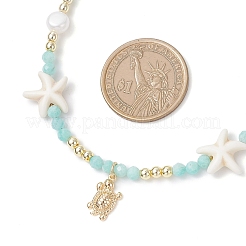 Collane con ciondolo a forma di tartaruga in ottone con perle sintetiche di turchese e stelle marine&nbsp;NJEW-JN05496-04