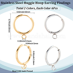 12 pièce de 2 couleurs de boucles d'oreilles créoles en acier inoxydable 201&nbsp;STAS-SC0010-29