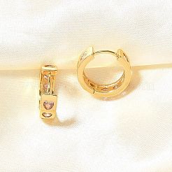 Herz-Creolen mit rosafarbenen Zirkonia-Steinen&nbsp;EJEW-H093-13G
