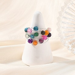 Bagues en fil de cuivre rond avec perles d'agate naturelle&nbsp;RJEW-JR01095