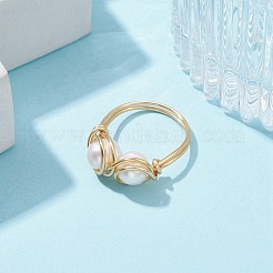 Fingerring im geflochtenen Perlenstil aus natürlichen Perlen&nbsp;RJEW-JR00614