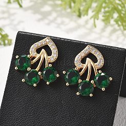 Pendientes de botón con micro pavé de circonita cúbica transparente y flor de latón para mujer&nbsp;EJEW-G428-18G-01