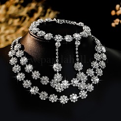Blumenlegierung Strasskette Doppelschicht Halsketten & Ohrstecker & Armbänder Sets&nbsp;FS-WG0F210-01