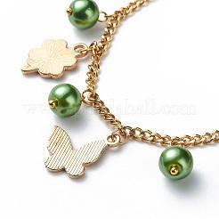 Bracciale con ciondolo in lega smaltata e perle di vetro con catene in acciaio inossidabile 304 per donna&nbsp;BJEW-JB08707-05