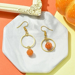 Zucca avventurina rossa naturale con orecchini pendenti ad anello&nbsp;EJEW-JE05509-01